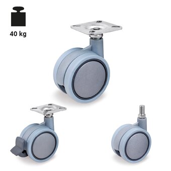 TR-34-G-Roues jumelées  pour mobilier en polyamide 6 gris